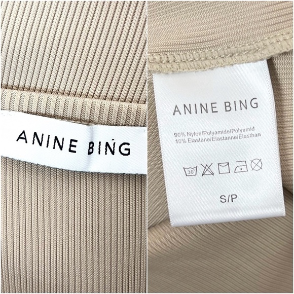 ANINE BING 90s Beige Stretch Rib Knit Sleeveless Sculpting Racerback Tank Top S - Picture 7 of 9